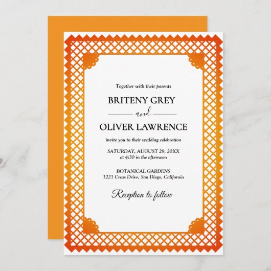 Elegant Gold Papel Picado Unkraut Einladung (Vorne/Hinten)