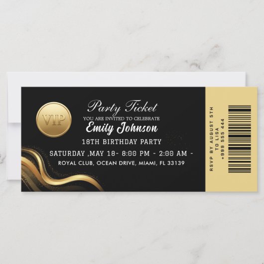 Elegant Gold Party Ticket Invitation (Vorderseite)