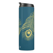 Elegant Gold Peacock Feathers Monogram Tumbler Thermosbecher (Nach rechts gedreht)