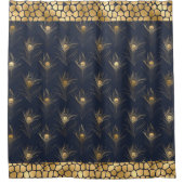 Elegant Gold Peacock Navy Blue Print Stilvoll Duschvorhang (Vorderseite)