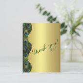 Elegant Gold Peacock Wedding Vielen Dank Postkarte (Stehend Vorderseite)