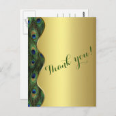 Elegant Gold Peacock Wedding Vielen Dank Postkarte (Vorne/Hinten)