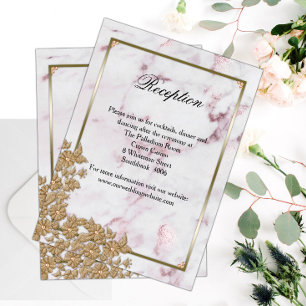 Elegant Gold Pearls Pink Marble Wedding Reception Begleitkarte