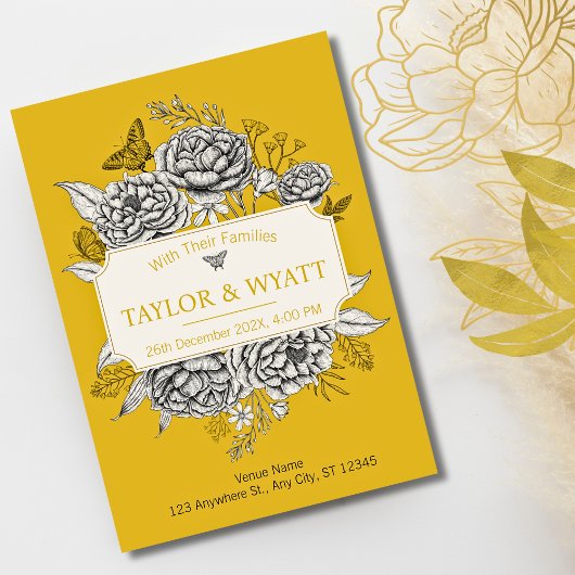 Elegant Gold Peonies Floral Einladung