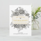 Elegant Gold Peonies Floral Einladung (Stehend Vorderseite)