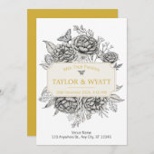 Elegant Gold Peonies Floral Einladung (Vorne/Hinten)