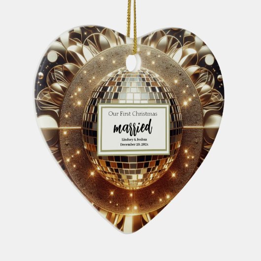 Elegant Gold Personalisiert First Christmas neu Keramik Ornament (Rechts)