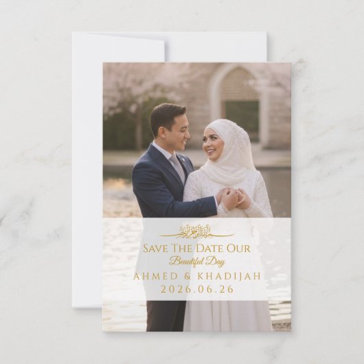 Elegant Gold Photo Save the Date Islamic Wedding (Vorderseite)