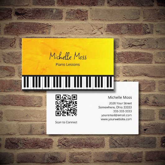 Elegant Gold Piano Lektionen QR-Code Einfache Tast Visitenkarte