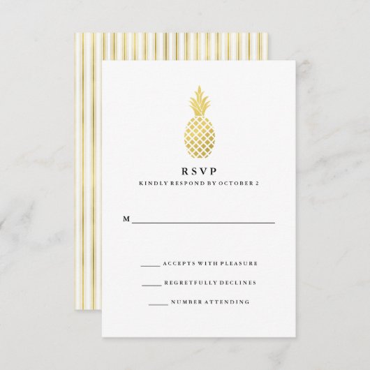 Elegant Gold Pineapard Wedding RSVP (Vorne/Hinten)