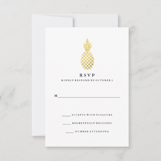 Elegant Gold Pineapard Wedding RSVP Karte (Vorderseite)