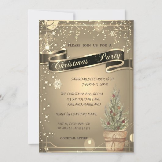 Elegant Gold,PineTree Company Weihnachten Einladung (Vorderseite)