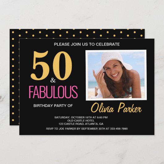 Elegant Gold Pink 50. Geburtstagsparty Einladung (Vorne/Hinten)