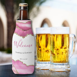 Elegant Gold Pink Agate Stone Wedding Guest Favori Flaschenkühler