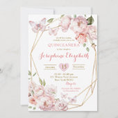 Elegant Gold Pink Floral Mis Quince Años Birthday Einladung (Vorderseite)