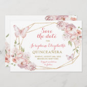 Elegant Gold Pink Floral Mis XV Años Save the Date Einladung (Vorne/Hinten)