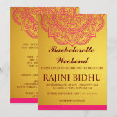Elegant Gold Pink Paisley Bachelorette Weekend Inv Einladung (Vorne/Hinten)
