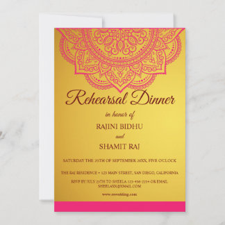 Elegant Gold Pink Paisley Indian Probe Dinner Einladung