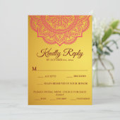 Elegant Gold Pink paisley Indian Wedding RSVP (Stehend Vorderseite)