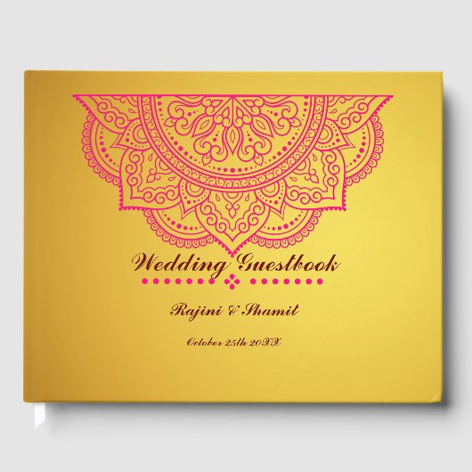 Elegant Gold Pink Paisley Mandala Gästebuch (Vorderseite)
