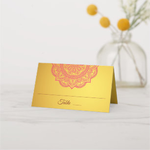 Elegant Gold Pink Red Paisley Indian Hindu Wedding Platzkarte