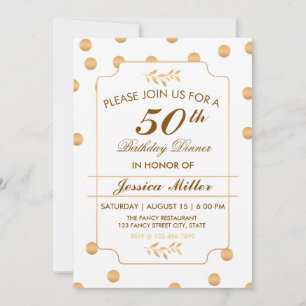 Elegant Gold Polka Dot 50. Geburtstag Einladung