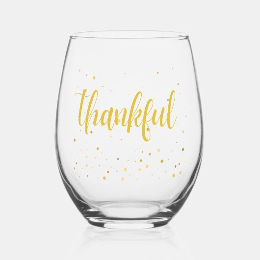 Elegant Gold Polka dot "Dankbar" Weinglas Ohne Stiel (Vorderseite)