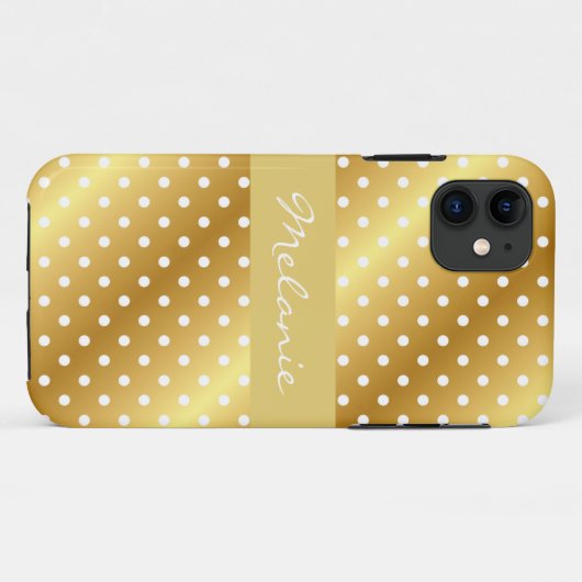Elegant Gold Polka Dot Monogram iPhone Case (Rückseite (Horizontal))