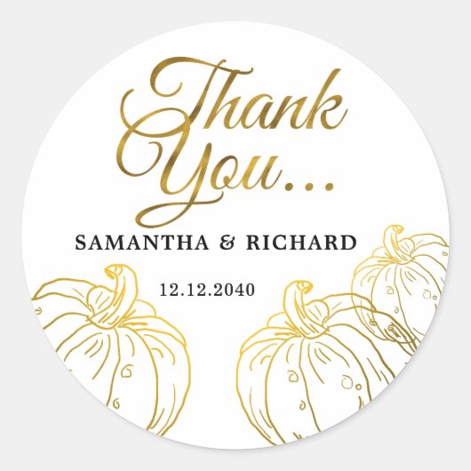 Elegant Gold Pumpkin Hochzeit im Herbst Vielen Dan Runder Aufkleber (Vorderseite)