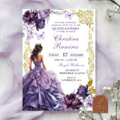 Elegant Gold Purple Princess Quinceanera Einladung