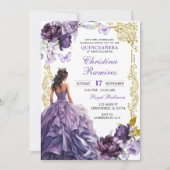 Elegant Gold Purple Princess Quinceanera Einladung (Vorderseite)