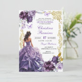 Elegant Gold Purple Princess Quinceanera Einladung (Stehend Vorderseite)
