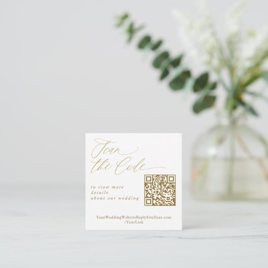 Elegant Gold QR Code Wedding Website Begleitkarte (Stehend Vorderseite)