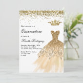 Elegant Gold Quinceanera Einladung (Stehend Vorderseite)