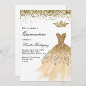 Elegant Gold Quinceanera Einladung (Vorne/Hinten)
