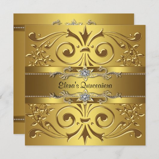 Elegant Gold Quinceanera Einladung (Vorne/Hinten)