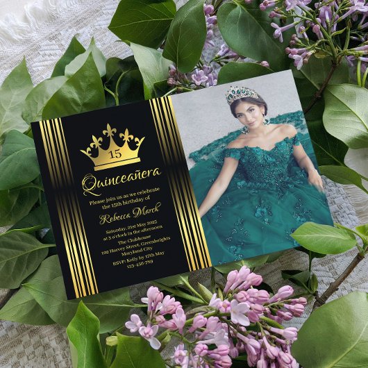 Elegant Gold Quinceanera Invitation Begleitkarte