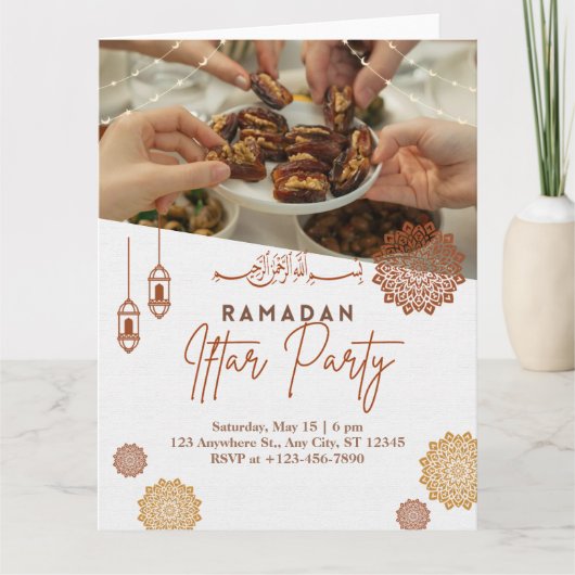 Elegant Gold Ramadan Iftar Einladung mit Foto (Vorderseite)