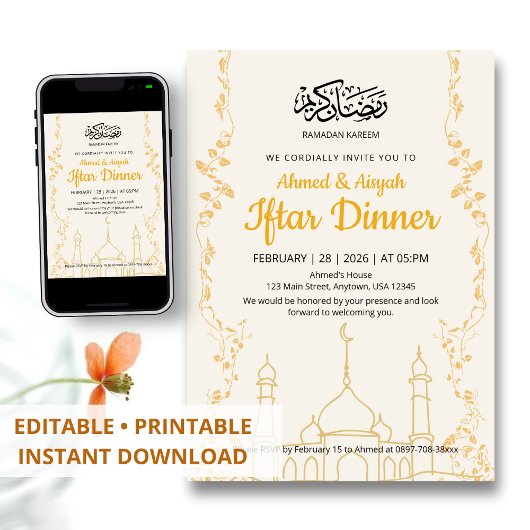 Elegant Gold Ramadan Kareem Iftar Dinner Einladung