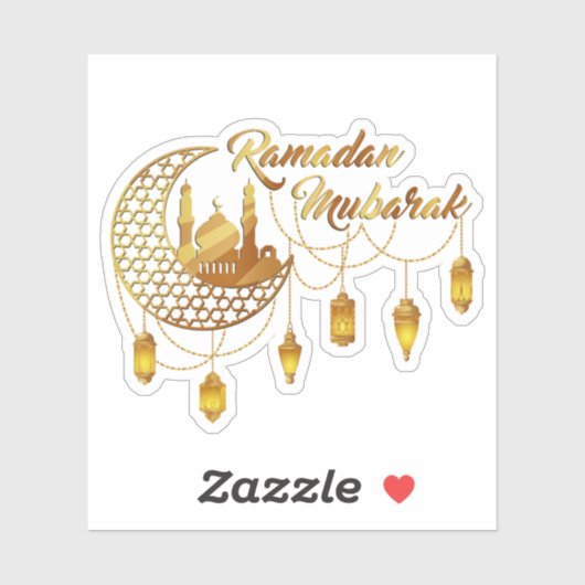 Elegant Gold Ramadan Mubarak Mosque & Lanterns Aufkleber (Blatt)