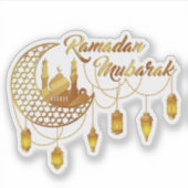 Elegant Gold Ramadan Mubarak Mosque & Lanterns Aufkleber (Vorderseite)
