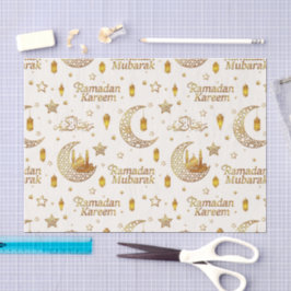 Elegant Gold Ramadan Mubarak Stars & Lantern Decor Seidenpapier