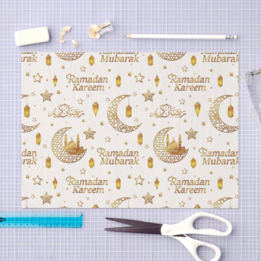 Elegant Gold Ramadan Mubarak Stars & Lantern Decor Seidenpapier (Handwerk)