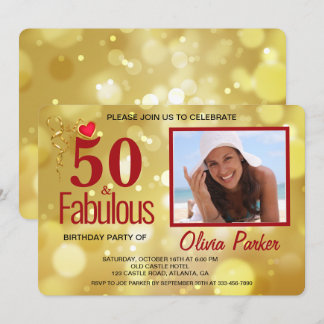 Elegant Gold Red 50. Geburtstagsparty Einladung