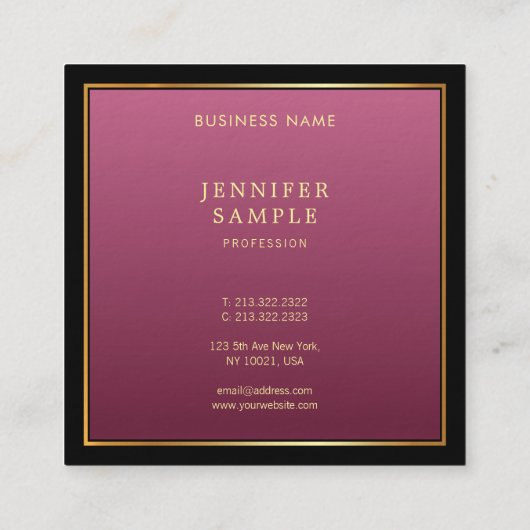 Elegant Gold Red Beruflich Sophisticury Luxury Quadratische Visitenkarte (Rückseite)