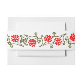 Elegant Gold Red Daisy Etching Border Bands Einladungsbanderole