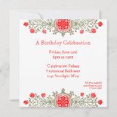 Elegant Gold Red Floral Etcing Custom Einladungen (Rückseite)