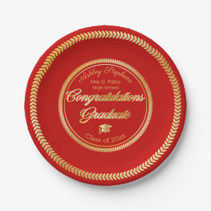 Elegant Gold   Red Grad Cap Class of 2022 Pappteller