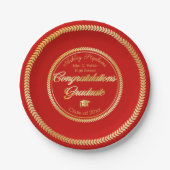 Elegant Gold | Red Grad Cap Class of 2023 Pappteller (Vorderseite)