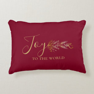 Elegant Gold Red Joy Personalisiert Weihnachten Dekokissen